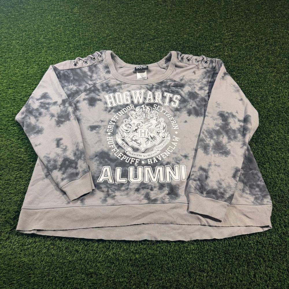 Harry Potter Hogwarts Alumni Tie Dye Sweatshirt Grey Lace Up Shoulder XL 15/17